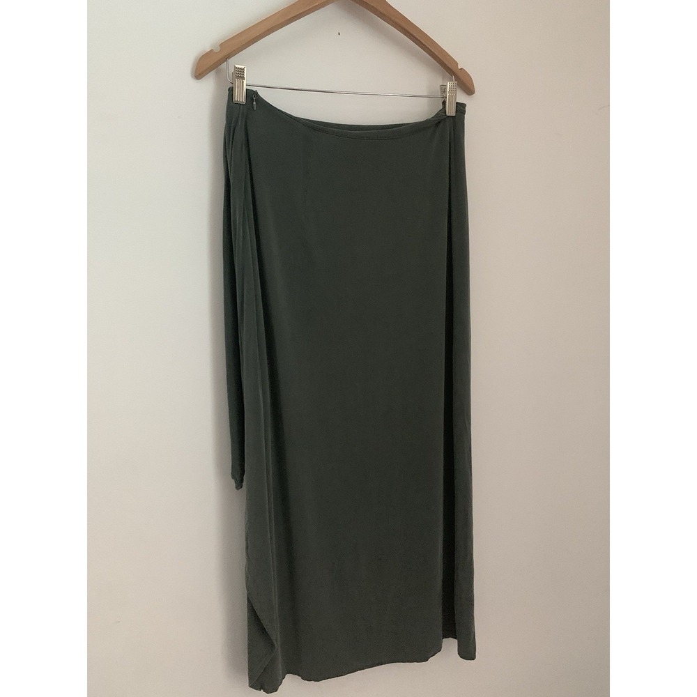 Massimo Duty Cupro Midi Skirt Sz M Knot Detail Army Green Gathered Side Zipper - Picture 8 of 14